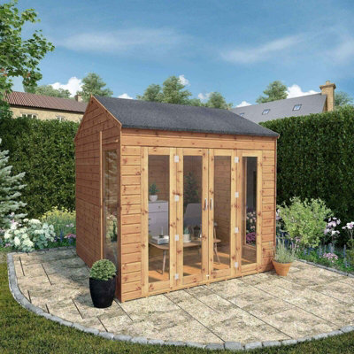 Waltons 8 X 8 Wooden Summerhouse Bifold Double Doors Reverse Apex Tongue And Groove Garden Room