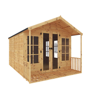 Waltons 12 X 8 Wooden Summerhouse With Veranda Apex Tongue And Groove Georgian Style Garden Room Double Doors