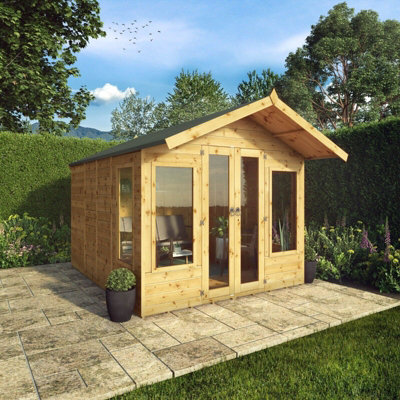 Waltons 10 X 8 Wooden Summerhouse Apex Tongue And Groove Garden Room Double Doors