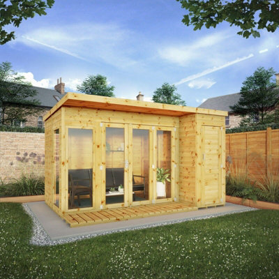Waltons 12 X 8 Garden Room With Side Shed Wooden Tongue And Groove Pent Summerhouse Double Doors