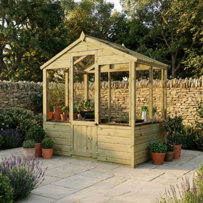 B&Q -  6 X 4 Traditional Wooden Greenhouse Apex Potting Shed Tongue And Groove