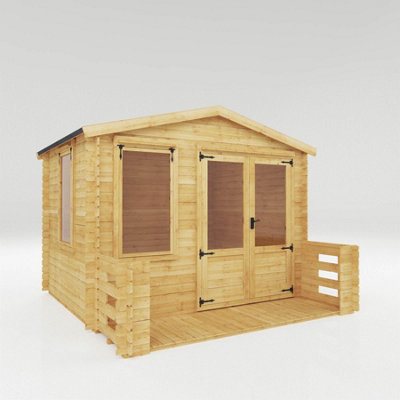 Waltons 3.3M X 3.4M Wooden Log Cabin With Veranda Double Doors Apex Roof Opening Windows 19mm Log Thickness from B&Q