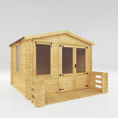 Waltons 3.3M X 3.7M Wooden Log Cabin With Veranda Opening Windows Apex Roof Double Doors 19mm Log Thickness-36964