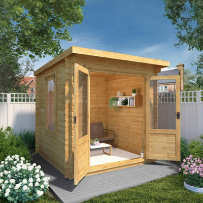 Waltons 2.4M X 2.4M Wooden 19mm Pent Roof Log Cabin Garden Summerhouse Shed 8Ft X 8Ft