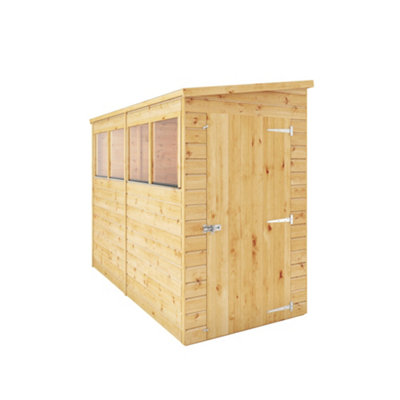 Mercia Modular Shiplap 8X4 Ft Pent Honey Brown Wooden Dip Treated Shed With Floor & 4 Windows from B&Q