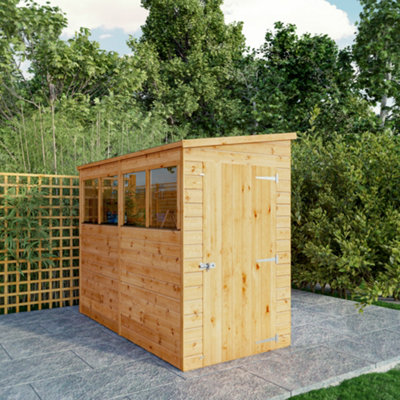 B&Q -  Modular Shiplap 8X4 Ft Pent Honey Brown Wooden Dip Treated Shed With Floor & 4 Windows