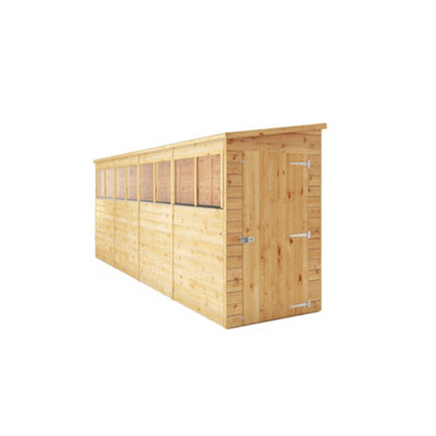 Mercia Modular Shiplap 16X4 Ft Pent Honey Brown Wooden Dip Treated Shed With Floor & 8 Windows from B&Q