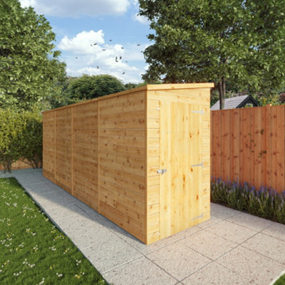B&Q -  Modular Shiplap 16X4 Ft Pent Honey Brown Wooden Dip Treated Shed With Floor (Windowless)