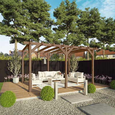 Waltons 3M X 4M Traditional Pergola Pressure Treated Wooden Garden Shelter from B&Q
