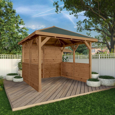 Waltons 3M X 3M Traditional Gazebo With Side Panels Pressure Treated Wooden Garden Shelter from B&Q