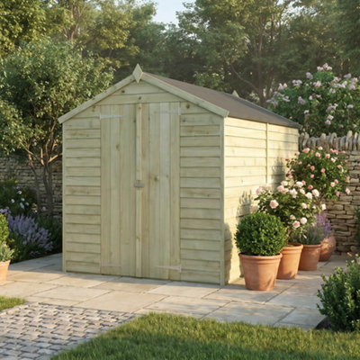 B&Q -  Overlap 10X6 Ft Apex Honey Brown Wooden Dip Treated Shed With Floor (Windowless)