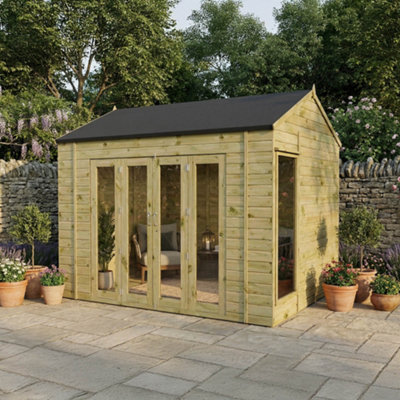 Mercia Vermont 10X8 Ft Reverse Apex Wooden Summer House With Bi-Fold Door & 2 Windows from B&Q