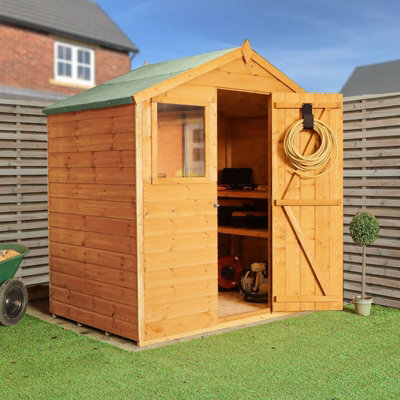 Waltons 4Ft X 6Ft Wooden Garden Storage Shed Shiplap Apex Single Door With Windows.