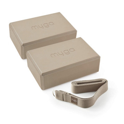 Myga Pair Of Yoga Blocks & Strap Wood Size 2