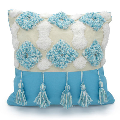 Intimates Bohemian Style Tufted Design CushionZip ClosureDecorative Sofa AccentBlue from B&Q