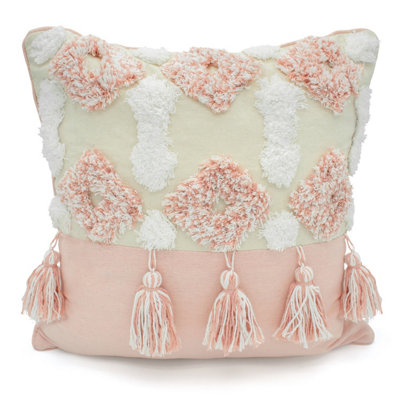 Intimates Bohemian Style Tufted Design CushionZip ClosureDecorative Sofa AccentPink from B&Q