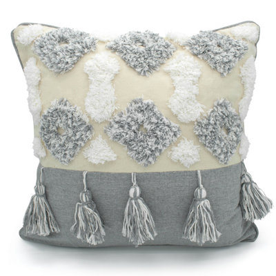 Intimates Bohemian Style Tufted Design CushionZip ClosureDecorative Sofa AccentGrey from B&Q