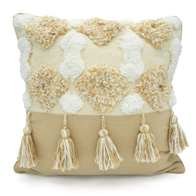 Intimates Bohemian Style Tufted Design CushionZip ClosureDecorative Sofa AccentBeige from B&Q