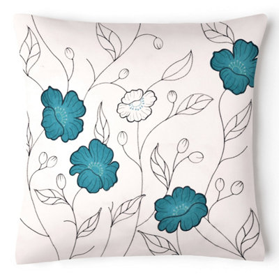 Intimates Embroidered Detail Faux Silk CushionZip ClosureMachine WashableBlue from B&Q