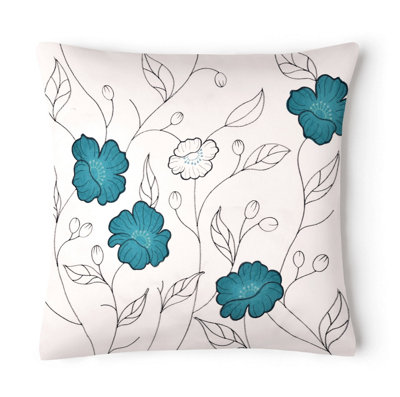 Intimates Embroidered Detail Faux Silk CushionZip ClosureMachine WashableBlue from B&Q