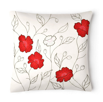 Intimates Embroidered Detail Faux Silk CushionZip ClosureMachine WashableRed from B&Q