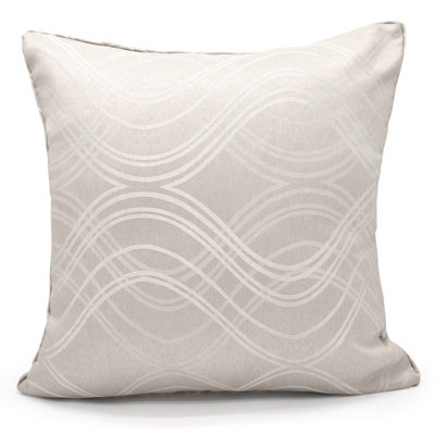 Velosso Luxury Jacquard Soft Fabric CushionElegant & Durable With Zip ClosureModern Wave PatternBeige from B&Q