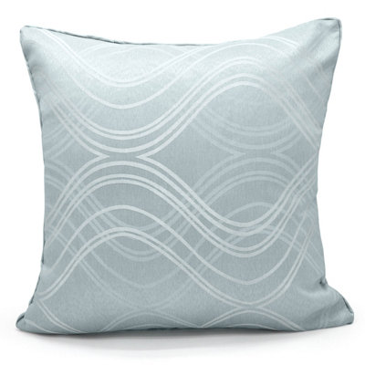 Velosso Luxury Jacquard Soft Fabric CushionElegant & Durable With Zip ClosureModern Wave PatternDuck Egg from B&Q