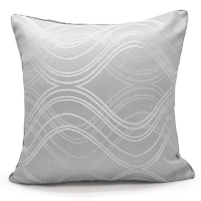 Velosso Luxury Jacquard Soft Fabric CushionElegant & Durable With Zip ClosureModern Wave PatternGrey from B&Q