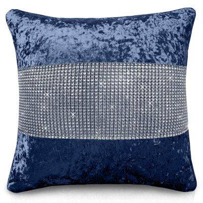 Intimates Crushed Velvet Luxury CushionDiamante DetailZip ClosureElegant Sofa And Living Room DecorNavy from B&Q