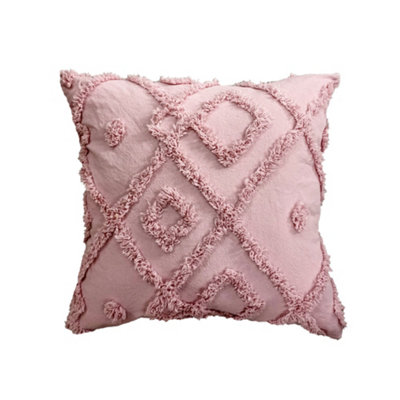Velosso Bohemian Tufted Design Square CushionSoft Cotton Textured WeaveZip ClosureMachine WashableMauve from B&Q