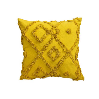 Velosso Bohemian Tufted Design Square CushionSoft Cotton Textured WeaveZip ClosureMachine WashableOchre from B&Q