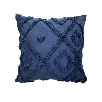 Velosso Bohemian Tufted Design Square CushionSoft Cotton Textured WeaveZip ClosureMachine WashableNavy from B&Q