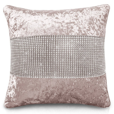 Intimates Crushed Velvet Luxury CushionDiamante DetailZip ClosureElegant Sofa And Living Room DecorBlush Pink from B&Q