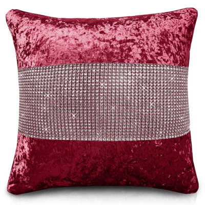 Intimates Crushed Velvet Luxury CushionDiamante DetailZip ClosureElegant Sofa And Living Room DecorRaspberry from B&Q
