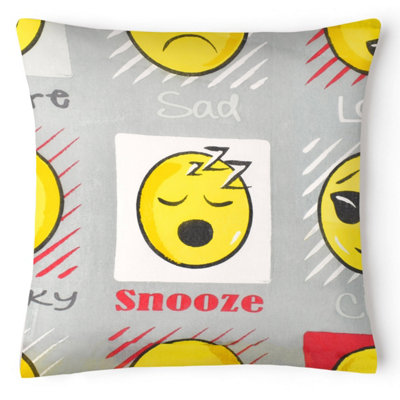 Velosso Fun Emoji Design Polycotton CushionZip ClosureMachine WashableDurable Sofa CushionQuirky Room DecorGrey from B&Q
