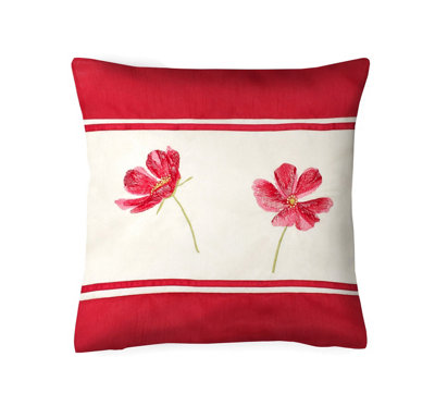 B&Q -  Elegant Floral Design CushionDecorative Applique Throw Cushion With Zip ClosureRed