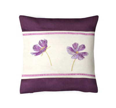 B&Q -  Elegant Floral Design CushionDecorative Applique Throw Cushion With Zip ClosureAubergine
