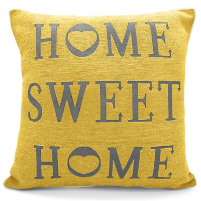 Velosso Home Sweet Home Text Design Cotton Chenille CushionZip ClosureMachine WashableOchre from B&Q