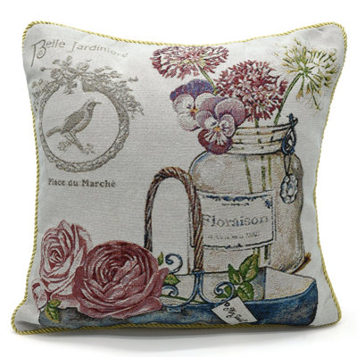 Velosso Artistic Tapestry Design CushionMotifZip ClosureMachine WashableCream from B&Q