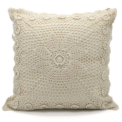 Ashley Mills Crochet Lace Embellished CushionHandcrafted Look With Vintage CharmSofa And Bed Cushion With Zip ClosureTan from B&Q
