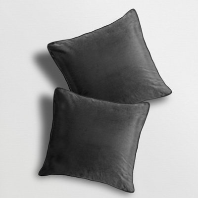 Velosso Premium Quality Velvet Sofa CushionSoft-Touch Zip ClosureMachine Washable Decorative Throw CushionCharcoal from B&Q