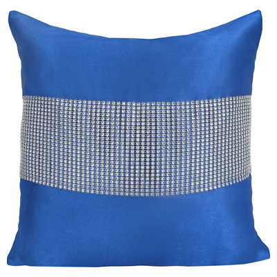 Velosso Diamonte Detail Embellished CushionLuxury Sofa Cushion Slip With Decorative Zip ClosureBlue from B&Q