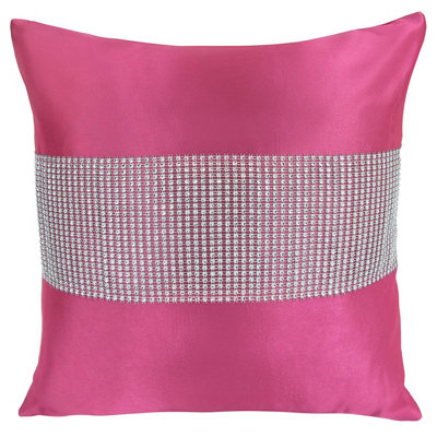 Velosso Diamonte Detail Embellished CushionLuxury Sofa Cushion Slip With Decorative Zip ClosureFuschia from B&Q