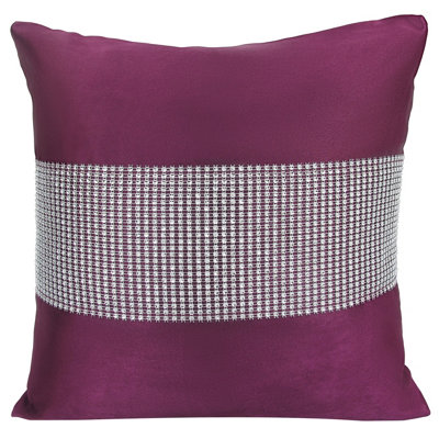 Velosso Diamonte Detail Embellished CushionLuxury Sofa Cushion Slip With Decorative Zip ClosurePlum from B&Q