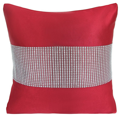 Velosso Diamonte Detail Embellished CushionLuxury Sofa Cushion Slip With Decorative Zip ClosureRed from B&Q