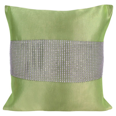 Velosso Diamonte Detail Embellished CushionLuxury Sofa Cushion Slip With Decorative Zip ClosureGreen from B&Q