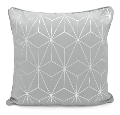 Velosso Geometric Pattern Foil Print Sofa CushionZip ClosureMachine WashableSilver from B&Q