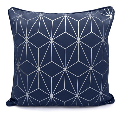 Velosso Geometric Pattern Foil Print Sofa CushionZip ClosureMachine WashableNavy from B&Q