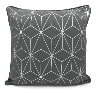 Velosso Geometric Pattern Foil Print Sofa CushionZip ClosureMachine WashableCharcoal from B&Q