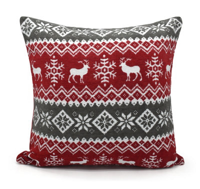 Velosso Festive Design Red/grey Cotton Chenille CushionZip ClosureMachine WashableMulticolour from B&Q
